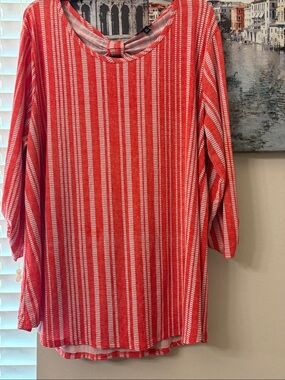Sami & Jo Coral and White Striped V-Neck Tunic 2 x
